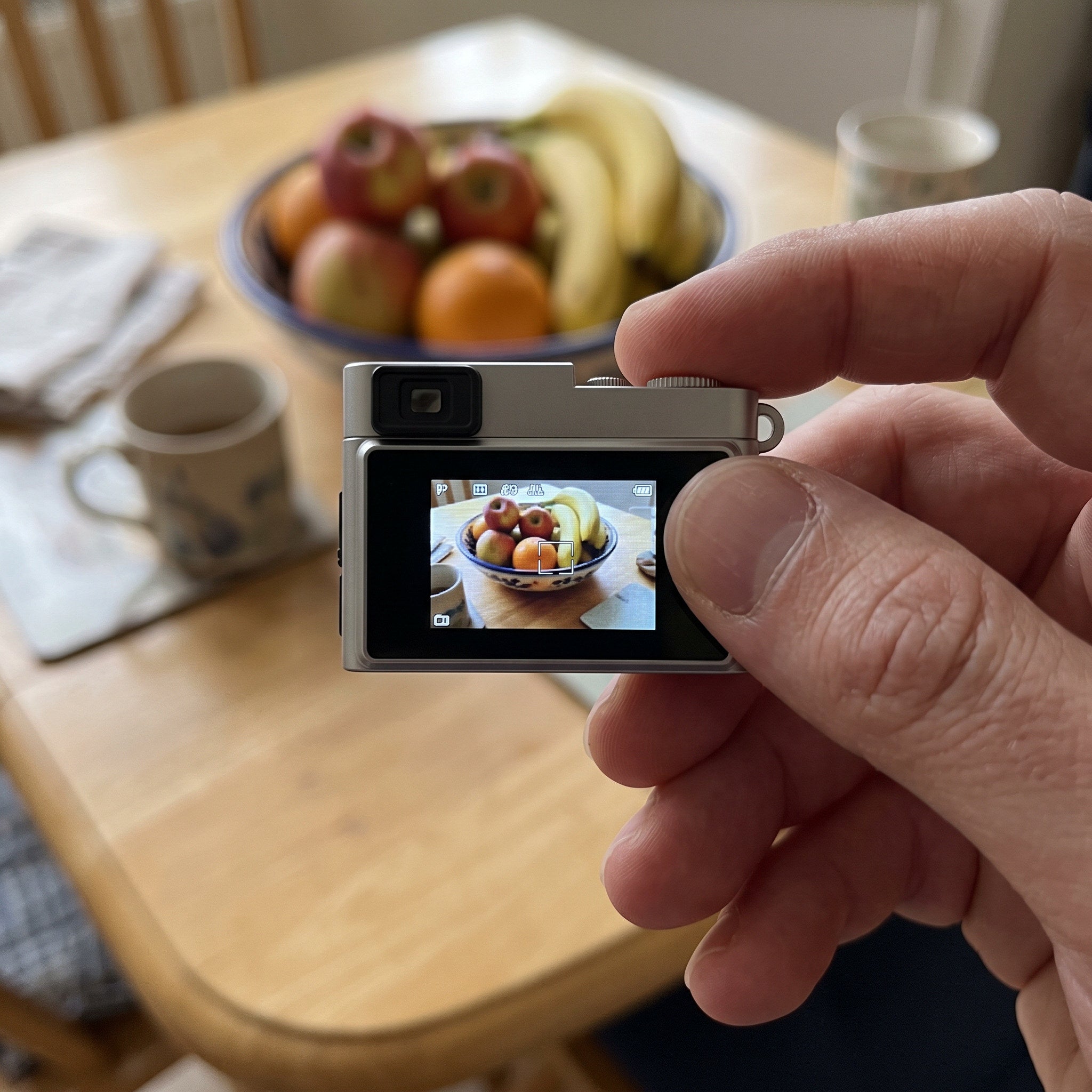 Close view of the Little Snap mini camera and its rear screen
